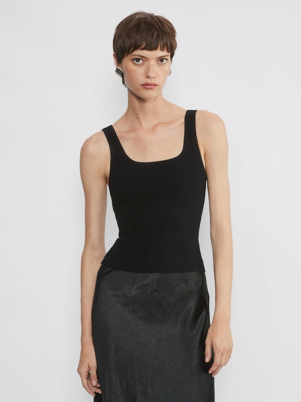 Black Ribbed Square Neck Tank Top